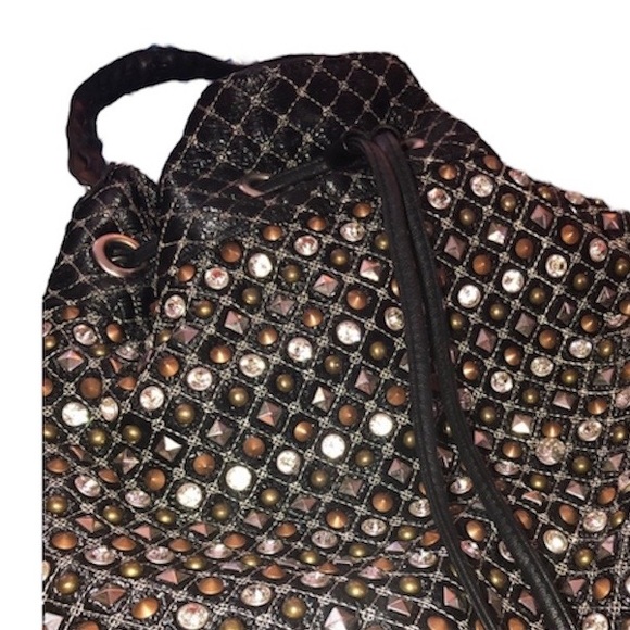 GALIAN: BLACK GEMSTONE & ANIMAL PRINT BUCKET BAG - Picture 4 of 9